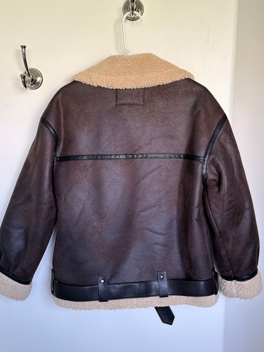 Zara Brown Shearling Aviator Jacket with Cream Lining - Picture 2 of 3